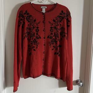 NWT Vintage 2000 Tiara Sweater Cardigan Embroidered Floral Beaded Womens 2X